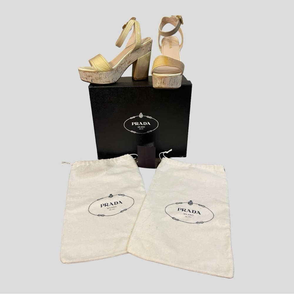 PRADA VERNICE BIANCO-QUARZO PATENT LEATHER OMBRE SANDALS SIZE 38.5 - Picture 12 of 16